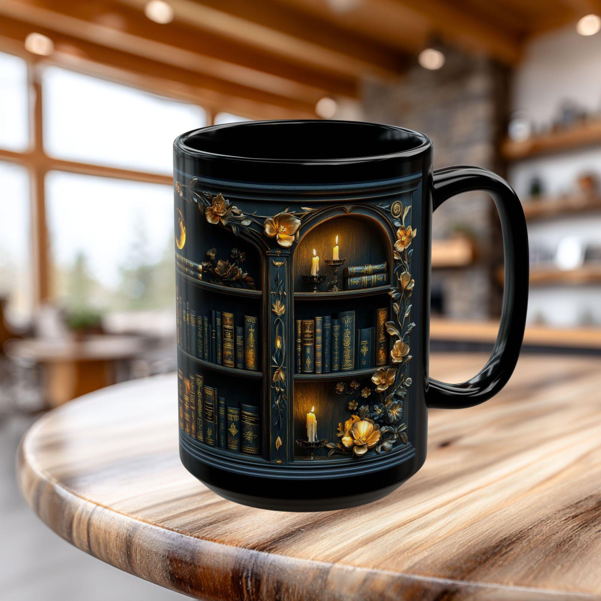 Ceramic Dark Academia Aesthetic Gothic Bookshelf Coffee Mug | WSMug18