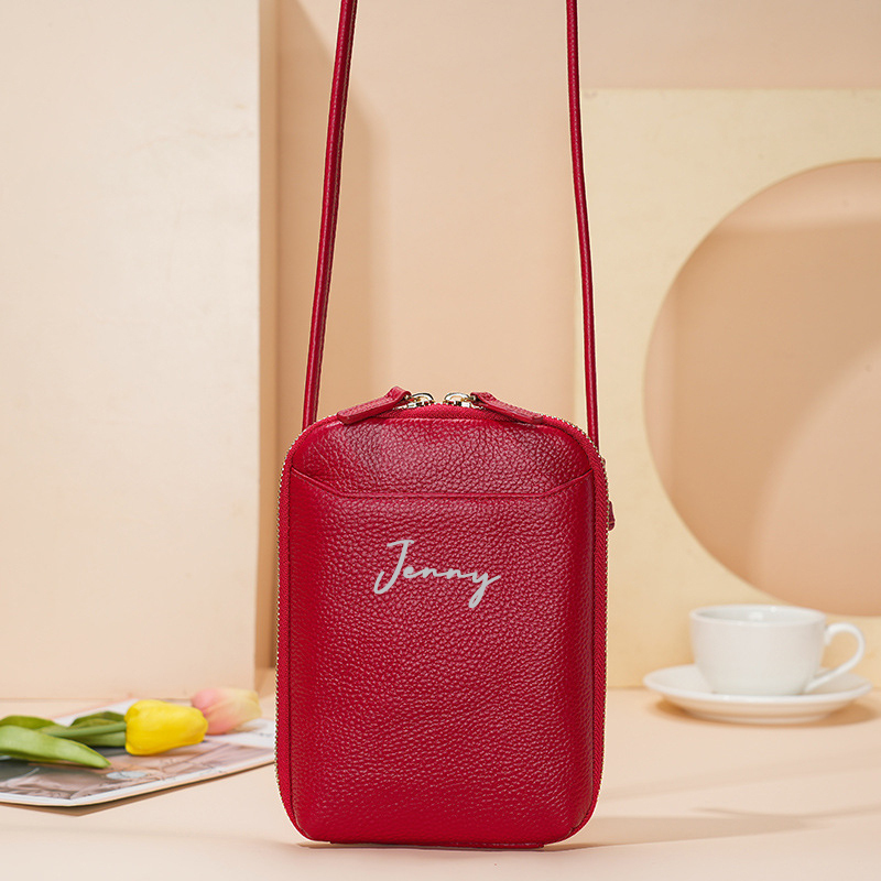 Personalized Adjustable Strap Zip Card Slot Leather Phone Bags | OFBag01