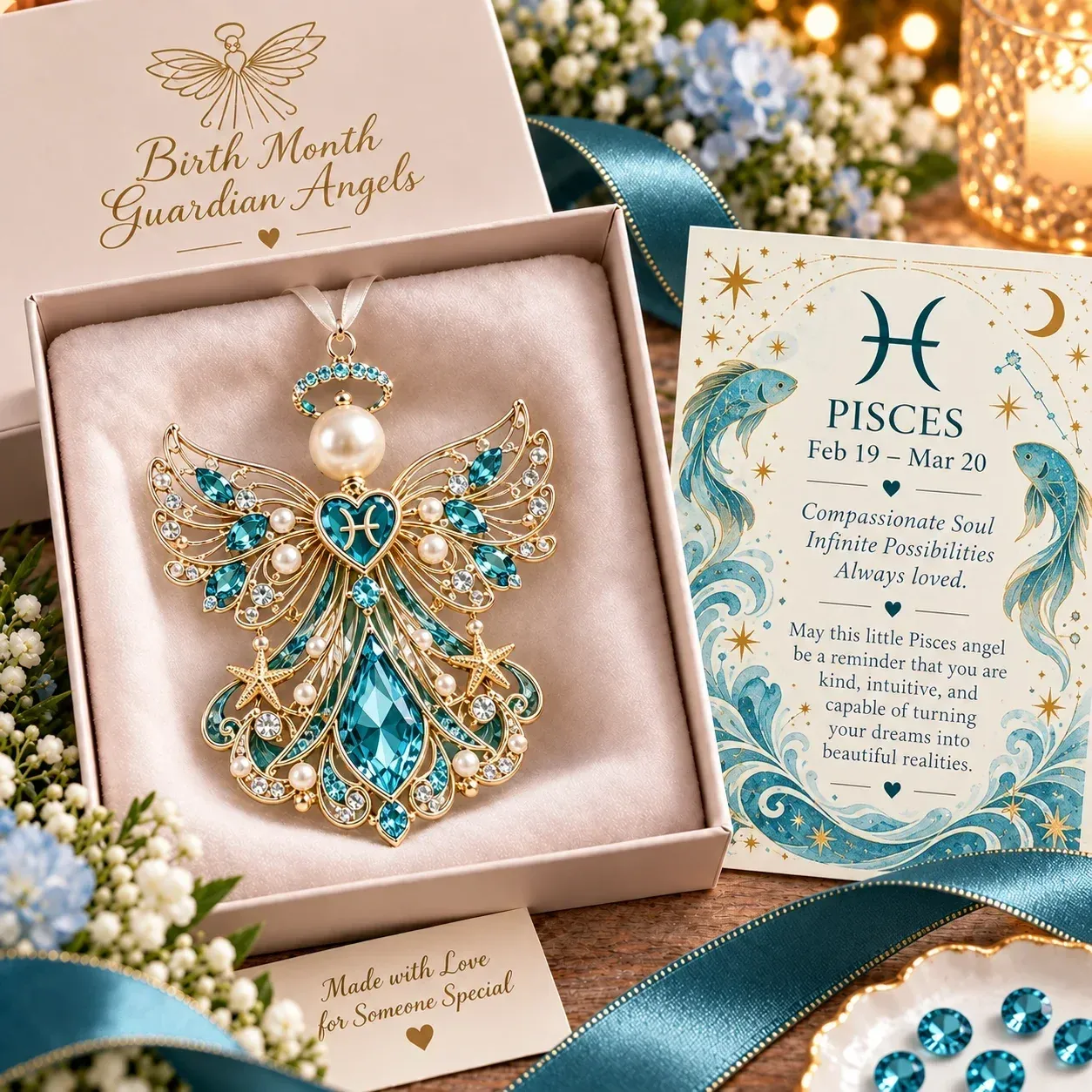 Pisces zodiac keepsake design with matching card