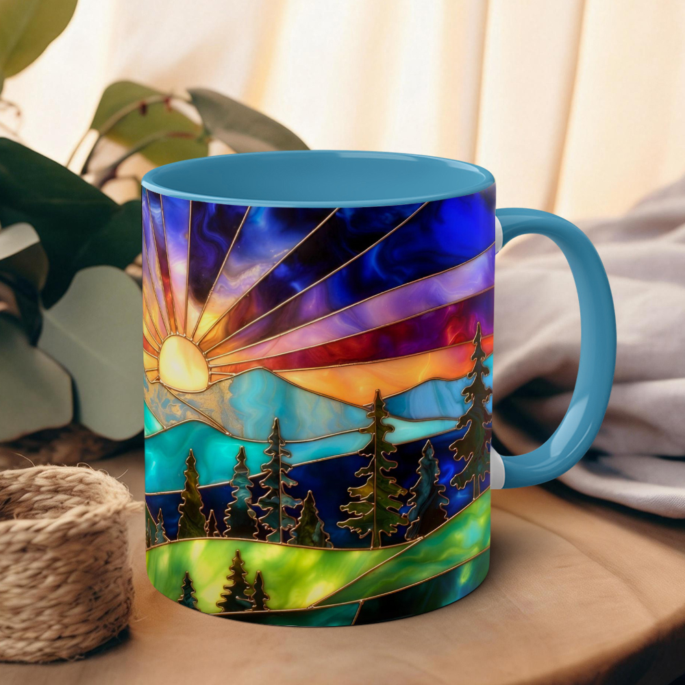 Imitation Stained Glass Mountain Landscape Mug | WSMug54
