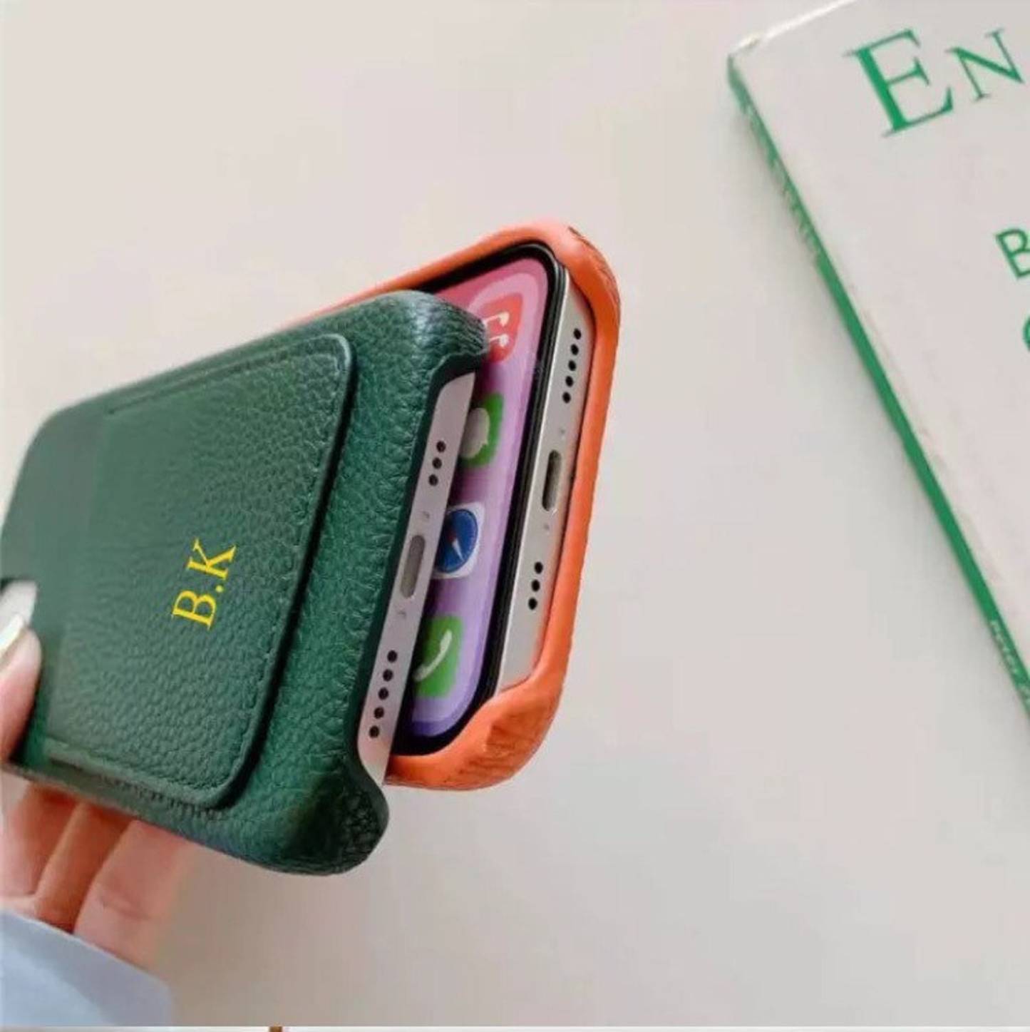 Personalised Monogram Initials Luxury Leather Phone Case with Card Pocket | OFCase088