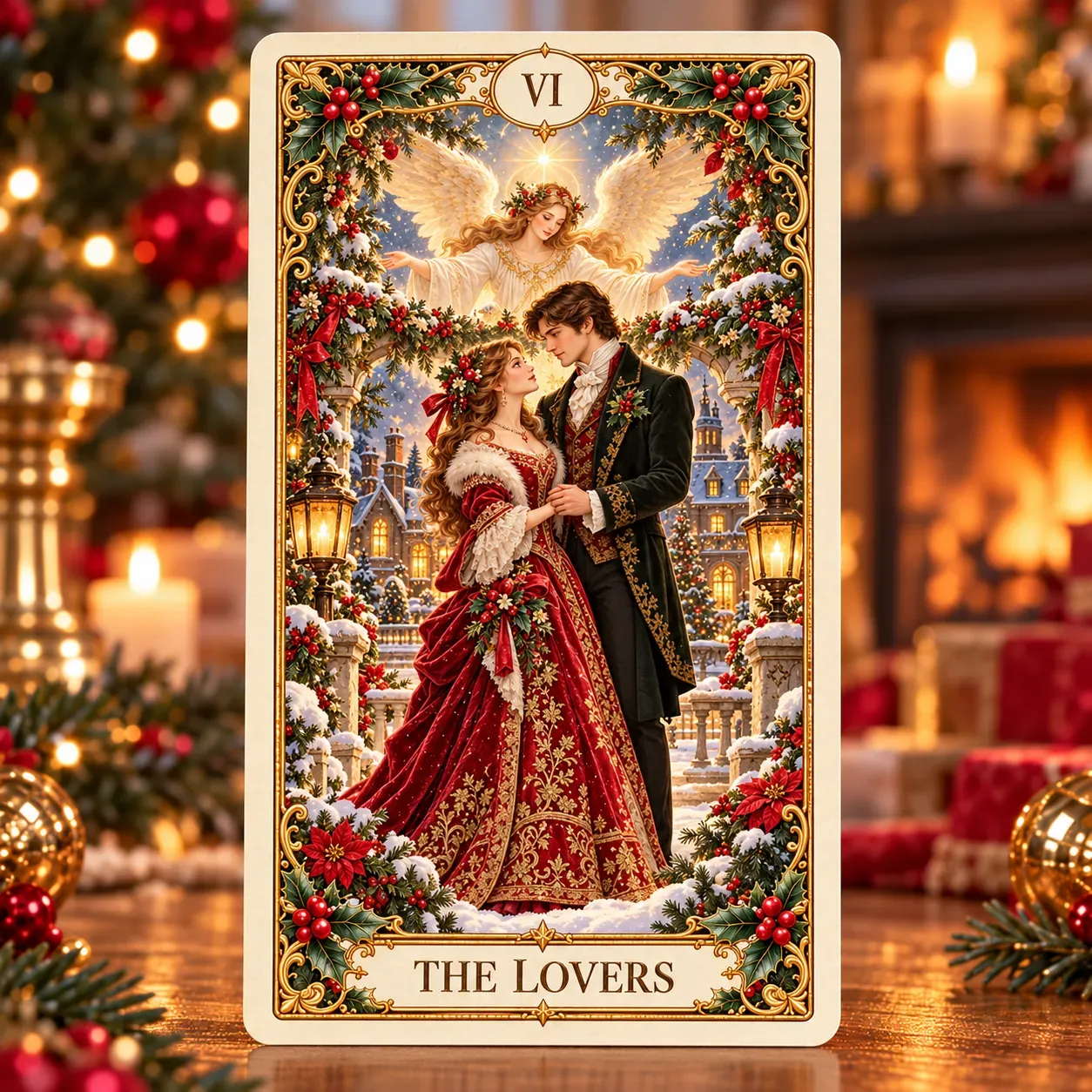 Selection of illustrated Victorian Christmas tarot cards