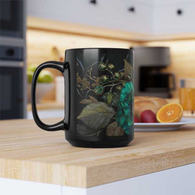 Dark Green Floral Ceramic Mug | WSMug44