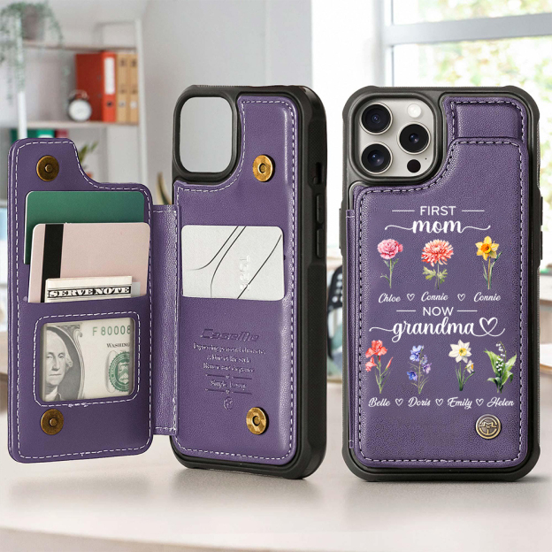 Personalized First Mom Now Grandma Leather Wallet Phone Case for iPhone & Samsung | OFCase152