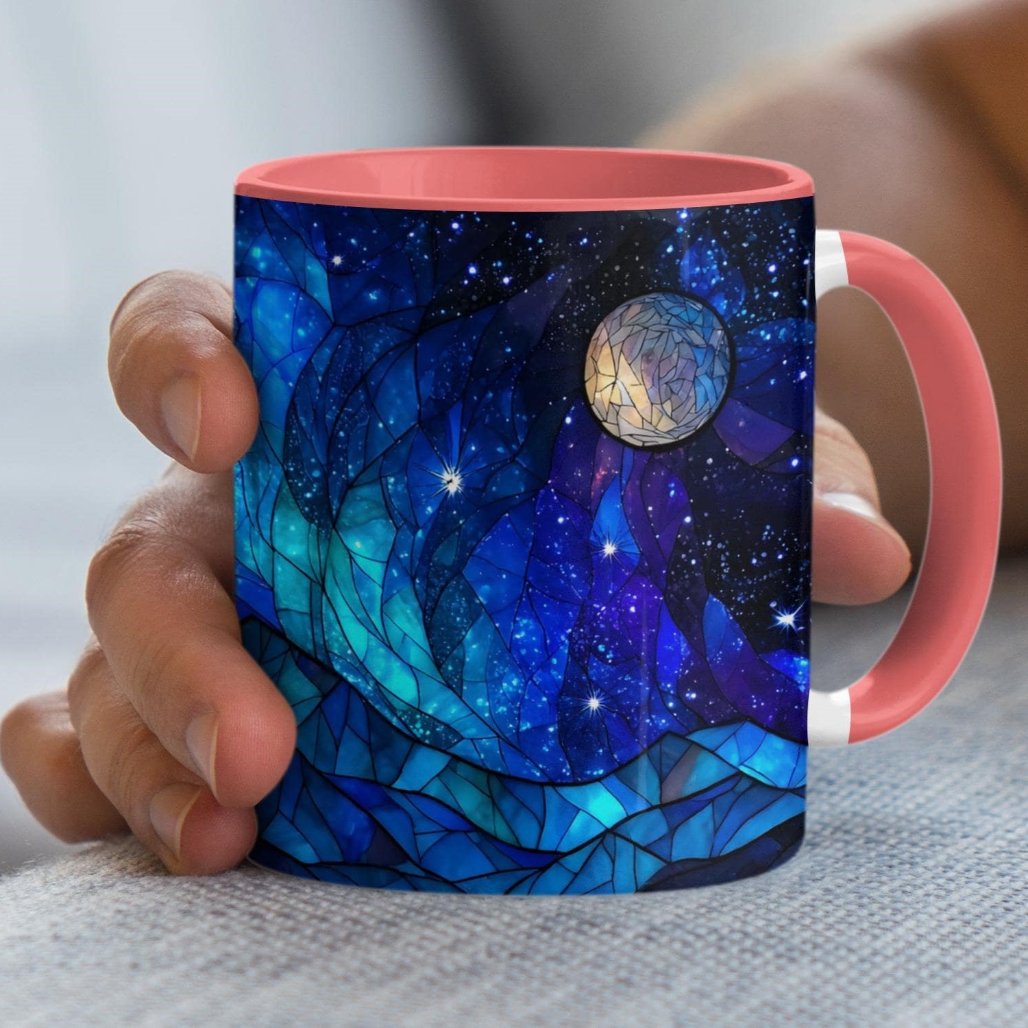 Stained Glass Starry Sky Mountain Ceramic Mug | WSMug09