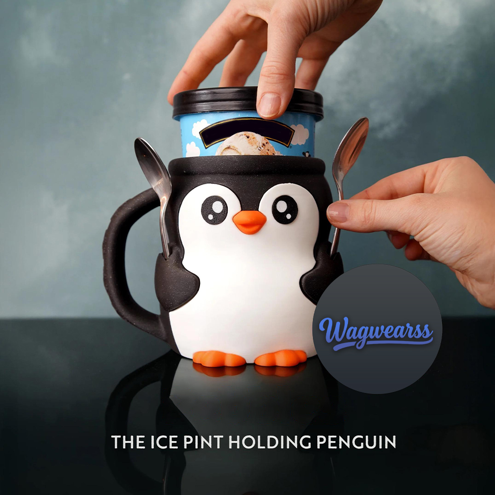 3D Printed Penguin Ice Cream Pint Holder with Spoon Slots | WSMug60