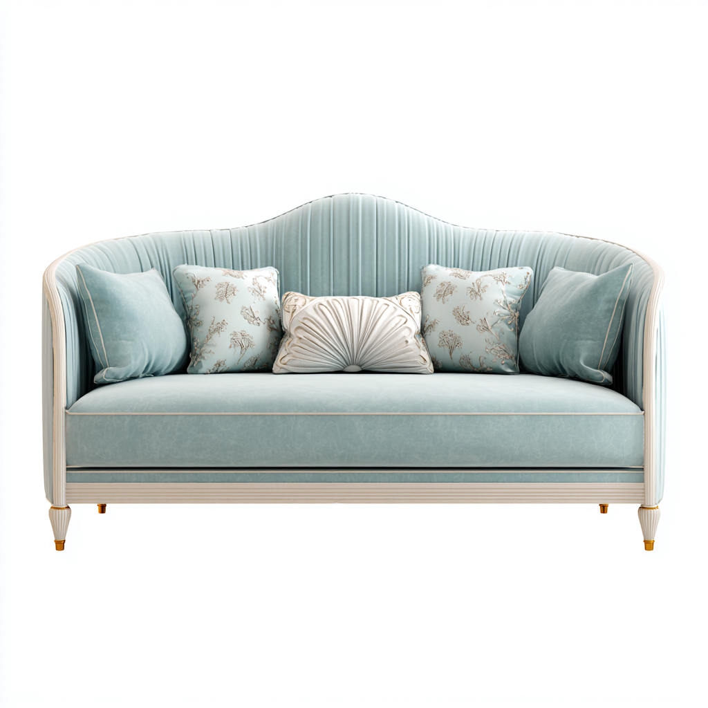 Divano letto - velluto-legno - 215x92x103cm - blu pastello-bianco - stile classico-Comfyilo