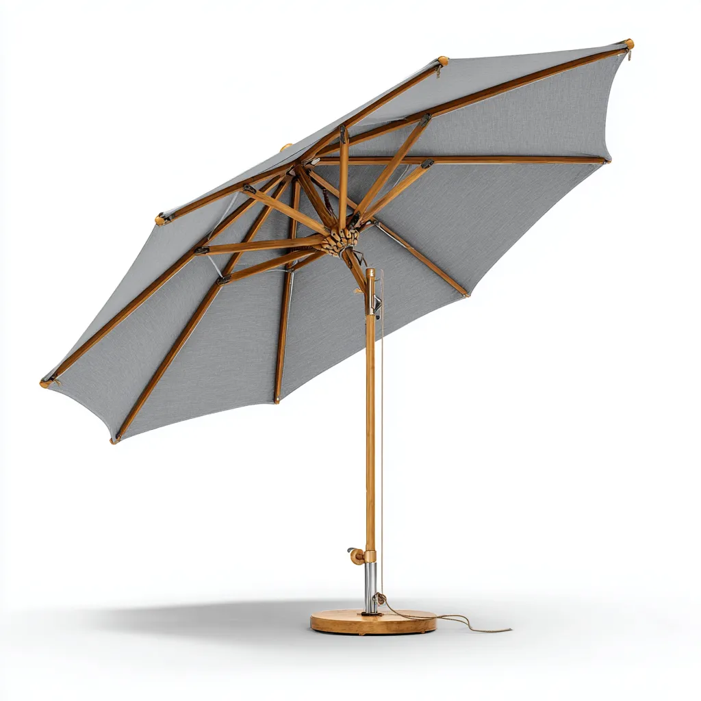 Ombrellone da giardino - legno-tessuto-metallo - 310x310x265 cm - grigio - stile naturale-Comfyilo