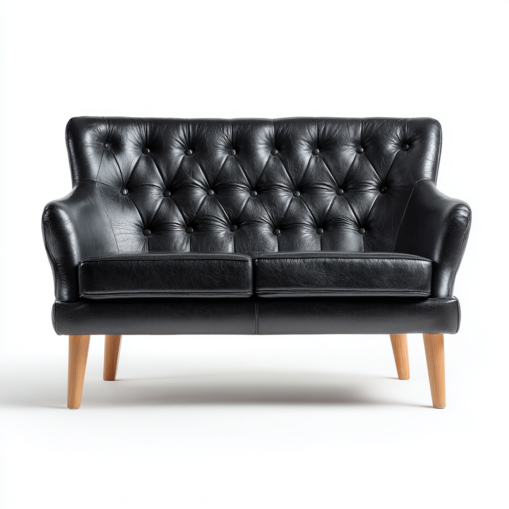 Divano a due posti - pelle-legno - 160x78x88cm - nero - design moderno-Comfyilo