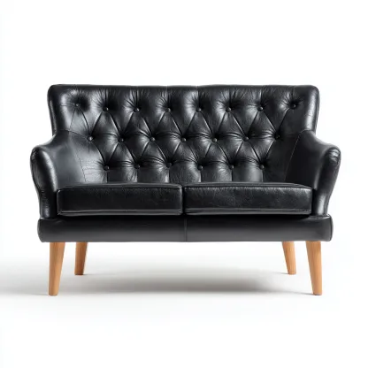 Divano a due posti - pelle-legno - 160x78x88cm - nero - design moderno-Comfyilo