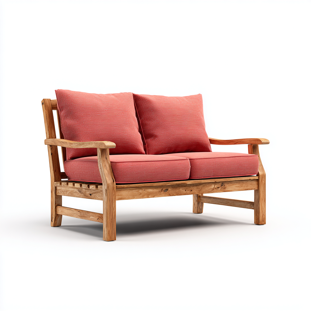 Divano da esterno - legno-tessuto - 128x78x86 cm - corallo-legno naturale - stile moderno-Comfyilo