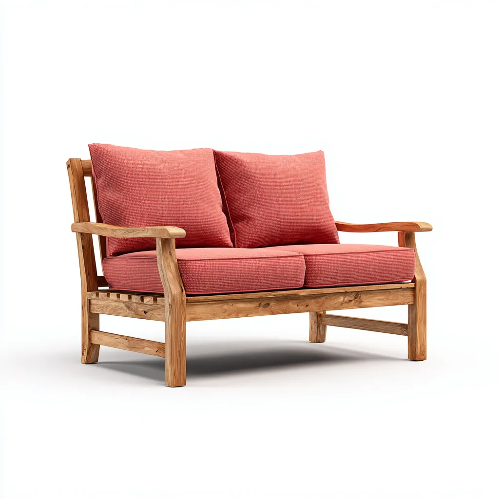 Divano da esterno - legno-tessuto - 128x78x86 cm - corallo-legno naturale - stile moderno-Comfyilo