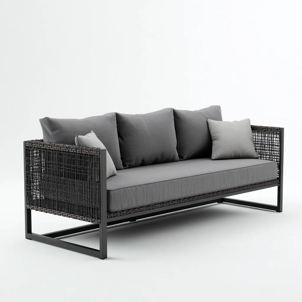 Divano da esterno - metallo-rattan-tessuto - 180x85x80 cm - grigio-antracite - design moderno-Comfyilo