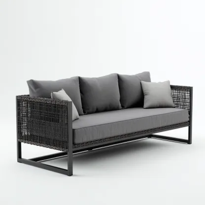 Divano da esterno - metallo-rattan-tessuto - 180x85x80 cm - grigio-antracite - design moderno-Comfyilo