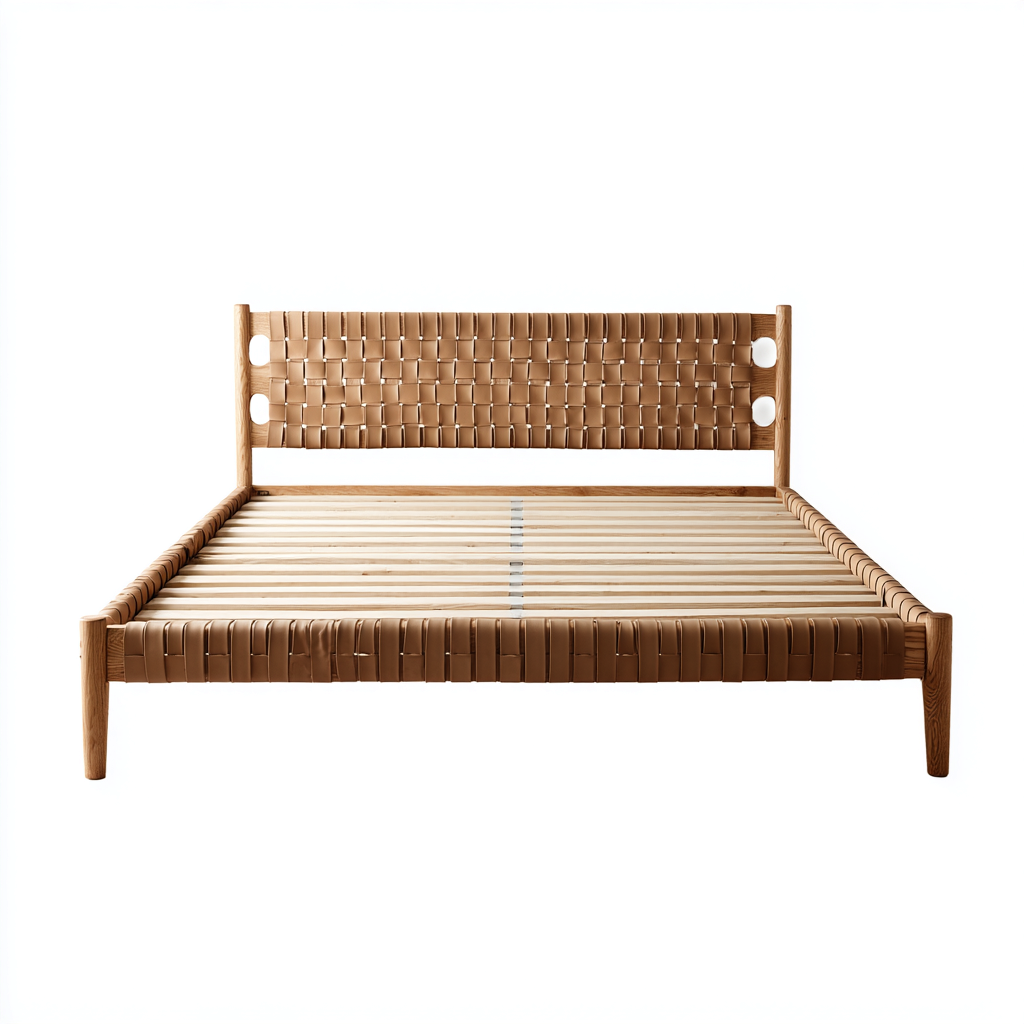 Letto matrimoniale - legno-cuoio - 224x167x103cm - rovere naturale-cuoio - stile naturale-Comfyilo