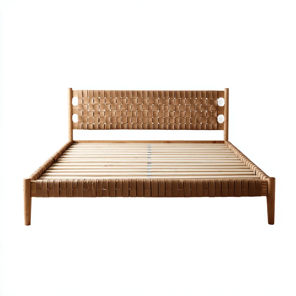 Letto matrimoniale - legno-cuoio - 224x167x103cm - rovere naturale-cuoio - stile naturale-Comfyilo