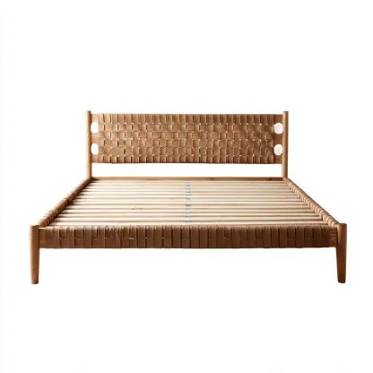 Letto matrimoniale - legno-cuoio - 224x167x103cm - rovere naturale-cuoio - stile naturale-Comfyilo