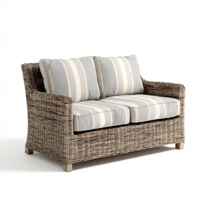 Divano a due posti - rattan-tessuto - 166x78x84cm - beige-grigio - design moderno-Comfyilo
