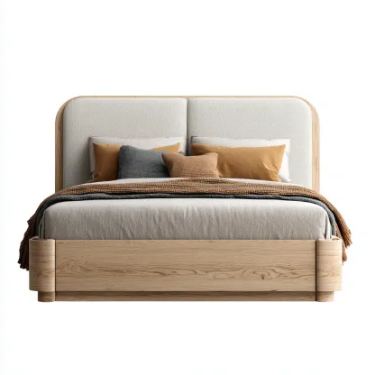 Letto matrimoniale - legno-tessuto - 229x170x120cm - rovere naturale-beige - stile moderno-Comfyilo