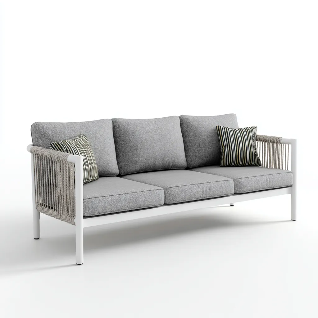 Divano da esterno - metallo-tessuto-corda - 190x85x82 cm - grigio-bianco - design moderno-Comfyilo