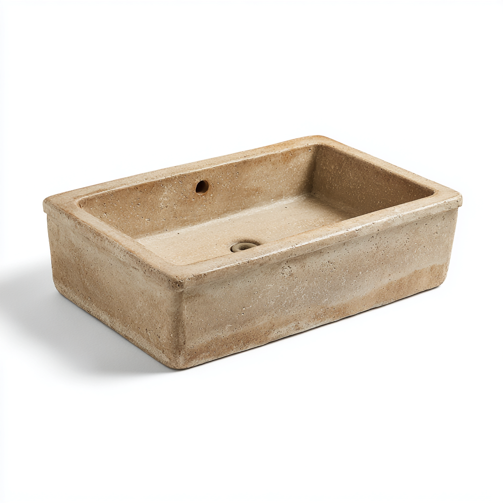 Lavabo - cemento - 52x34x15 cm - beige naturale - industriale-Comfyilo