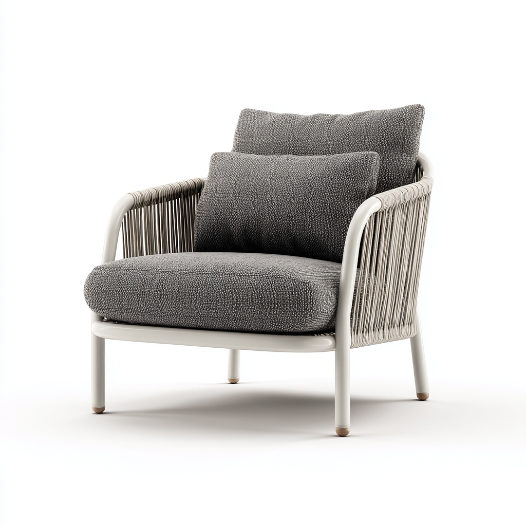 Poltrona da giardino-metallo-corda-tessuto-79x77x86 cm-grigio-design moderno-Comfyilo