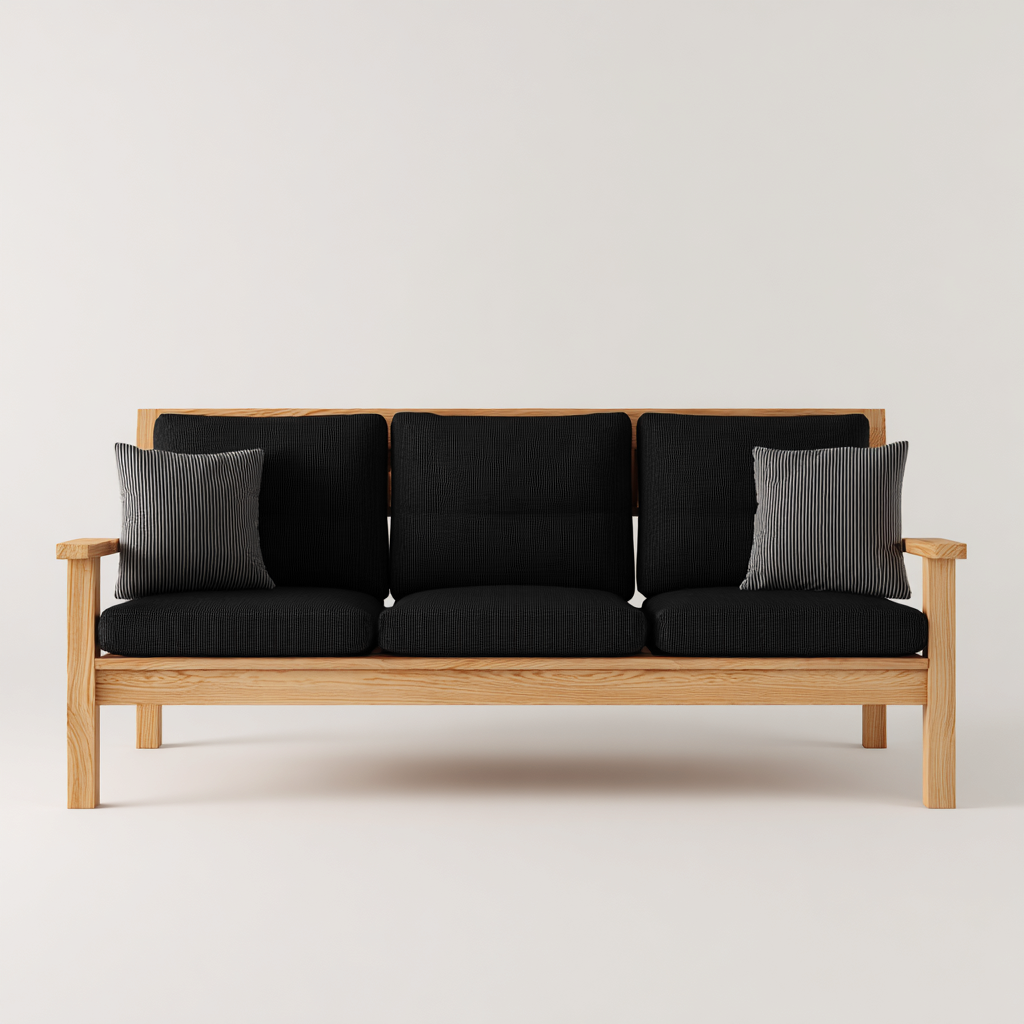 Divano da esterno - legno-tessuto - 185x88x82 cm - nero-legno naturale - design moderno-Comfyilo