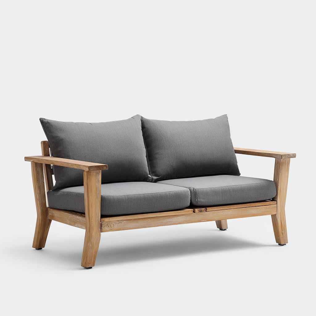 Divano da esterno - legno-massello-tessuto - 145x80x82 cm - grigio-naturale - design contemporaneo-Comfyilo