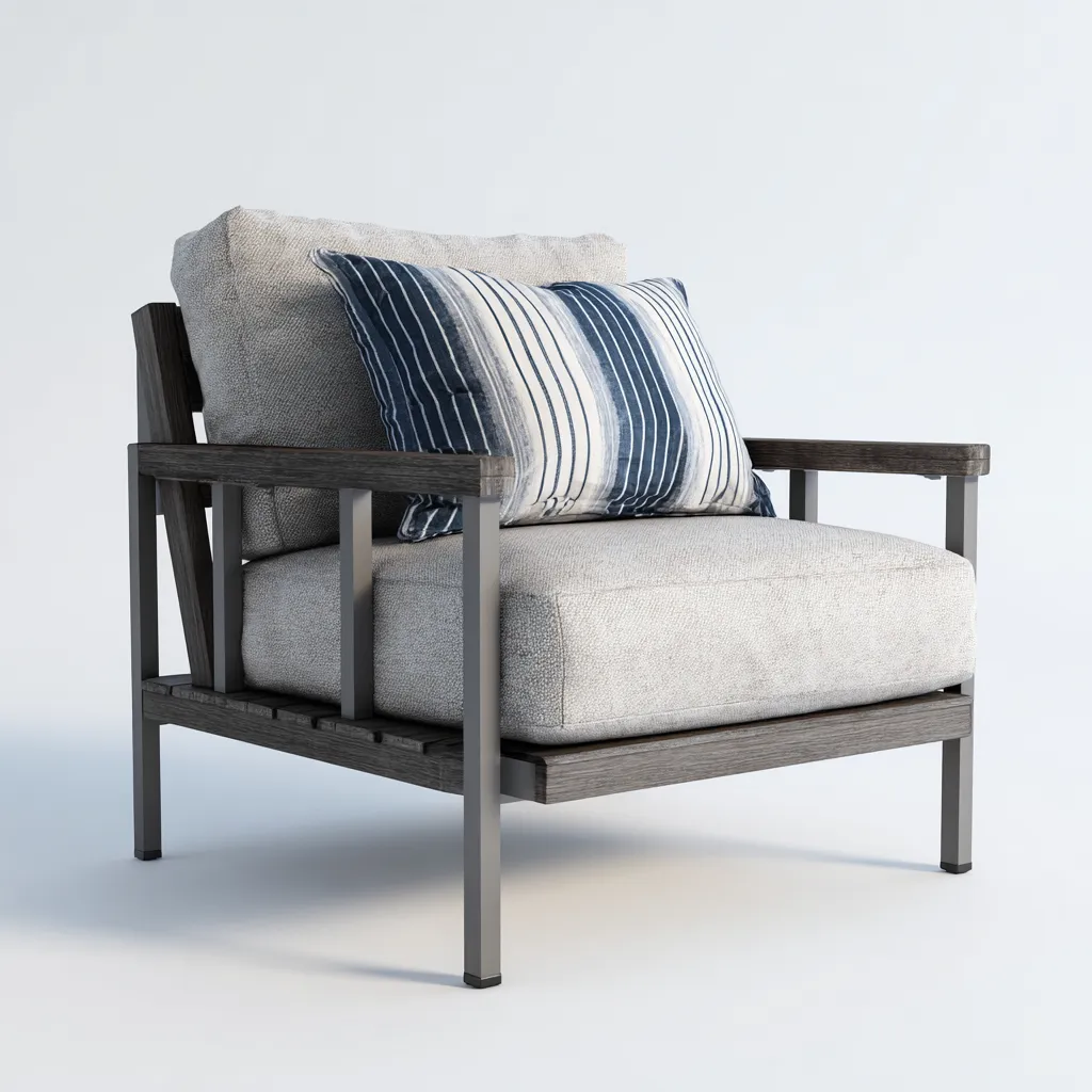 Poltrona da giardino-legno-metallo-tessuto-82x80x87 cm-grigio-design moderno-Comfyilo