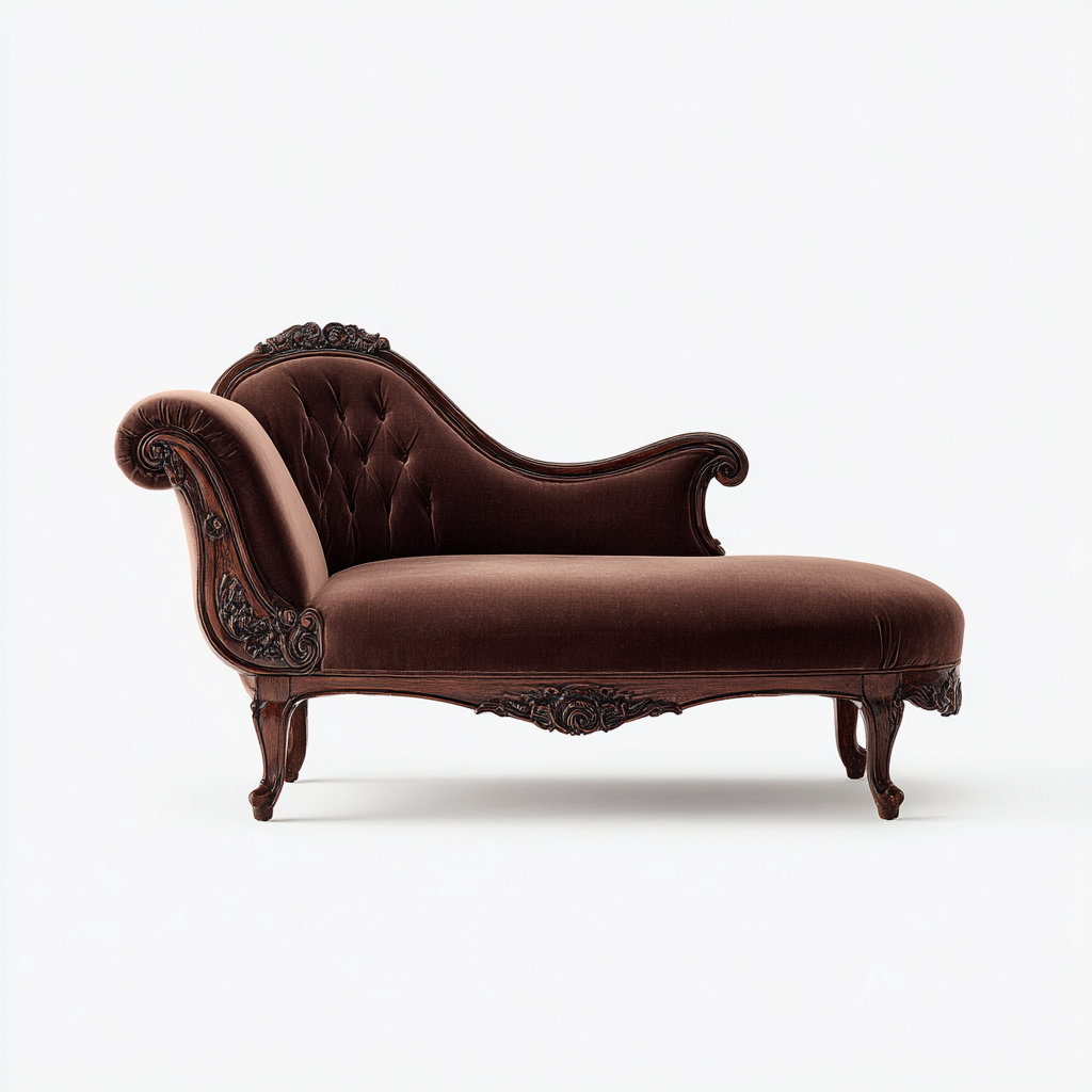 Chaise longue-velluto-legno-190x83x97 cm-marrone-design classico-Comfyilo