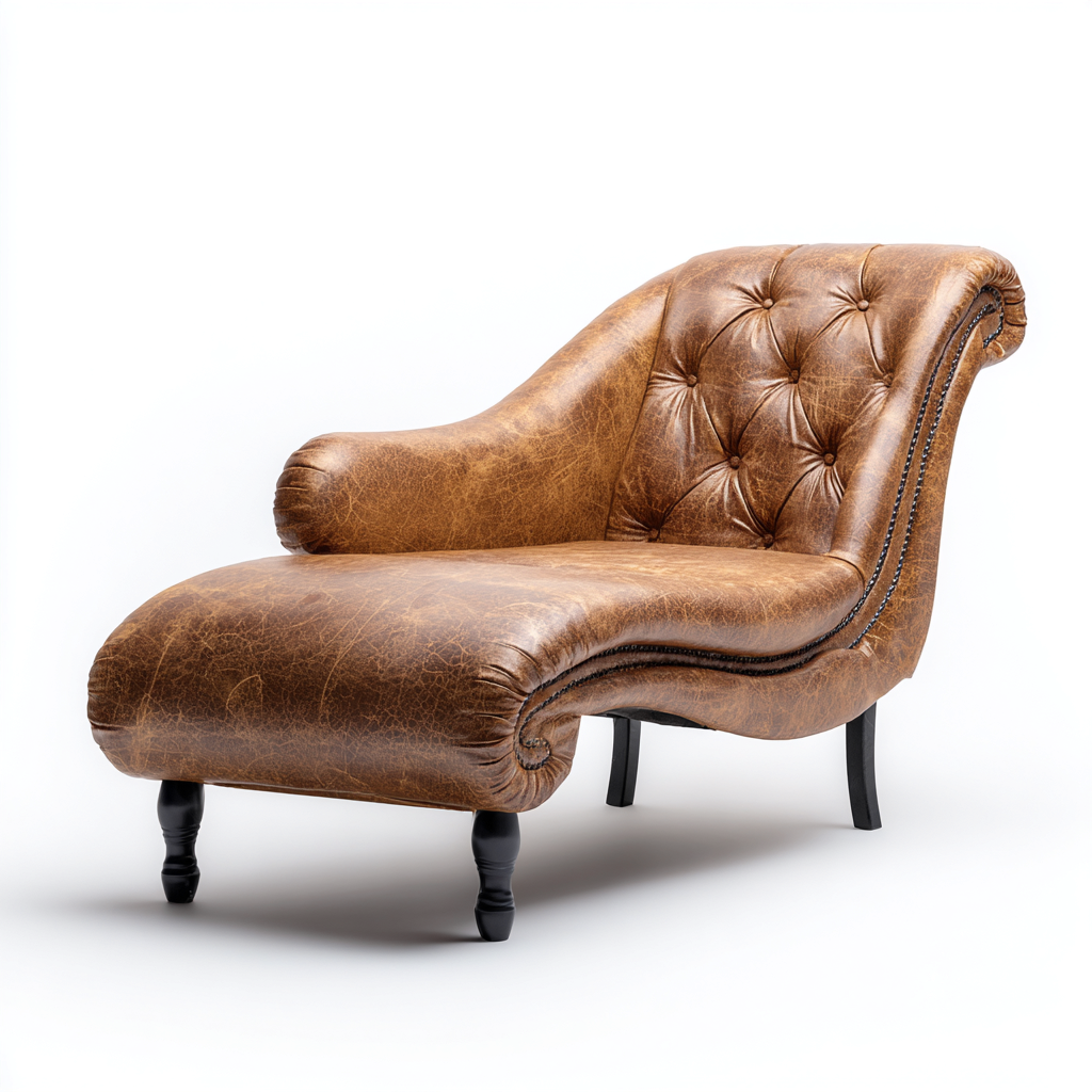 Chaise longue-pelle-legno-178x76x94 cm-marrone-design classico-Comfyilo