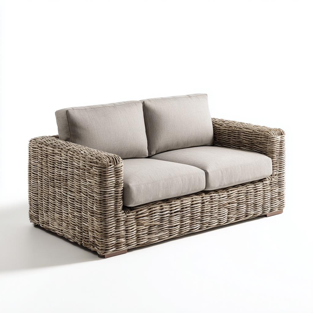 Divano da esterno - rattan-tessuto - 150x85x82 cm - beige-naturale - design moderno-Comfyilo