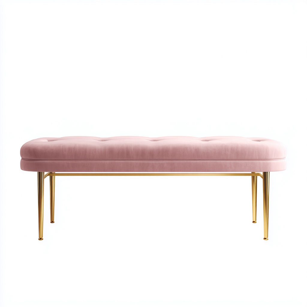Panca per letto - velluto-metallo - 125x42x47cm - rosa-oro - design elegante-Comfyilo