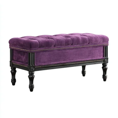 Panca per letto - velluto-legno - 108x40x52cm - viola-nero - stile classico-Comfyilo