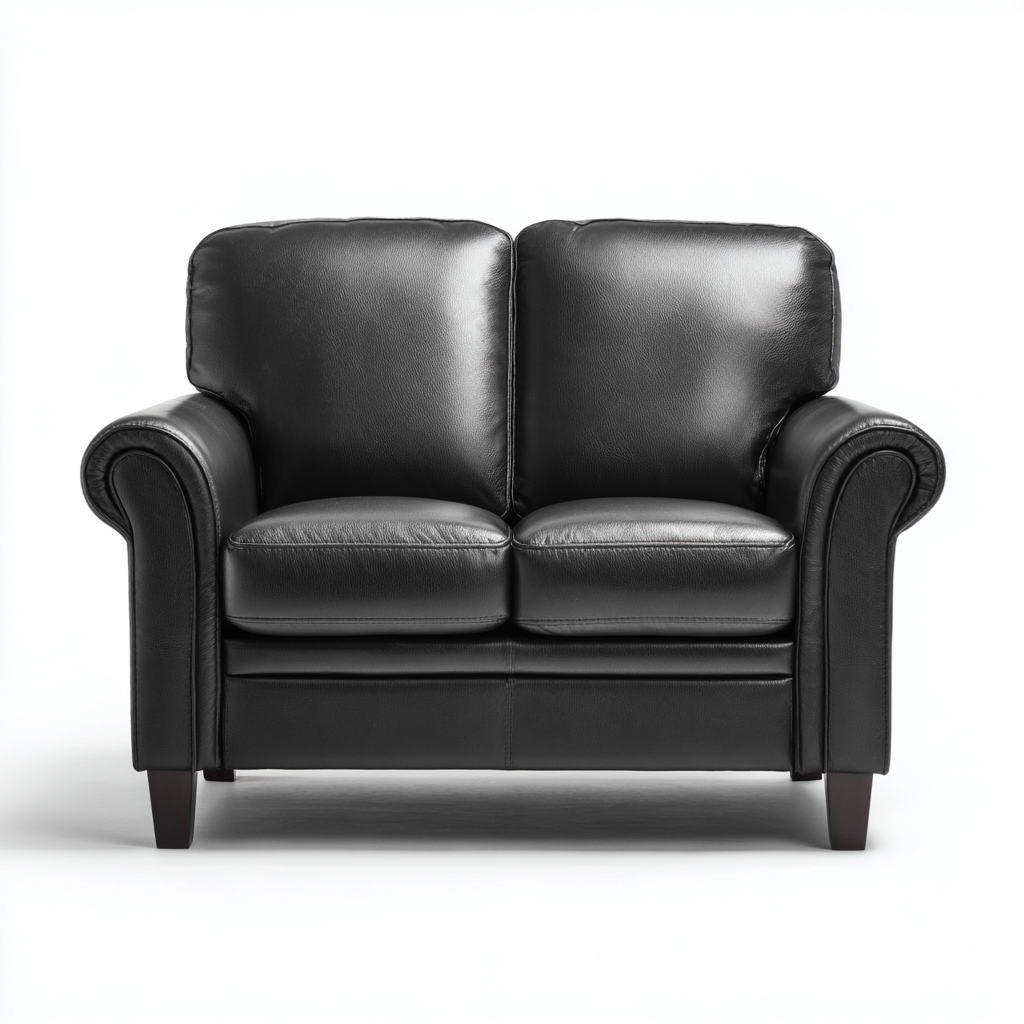 Divano a due posti - pelle-legno - 164x88x87cm - nero - design classico-Comfyilo