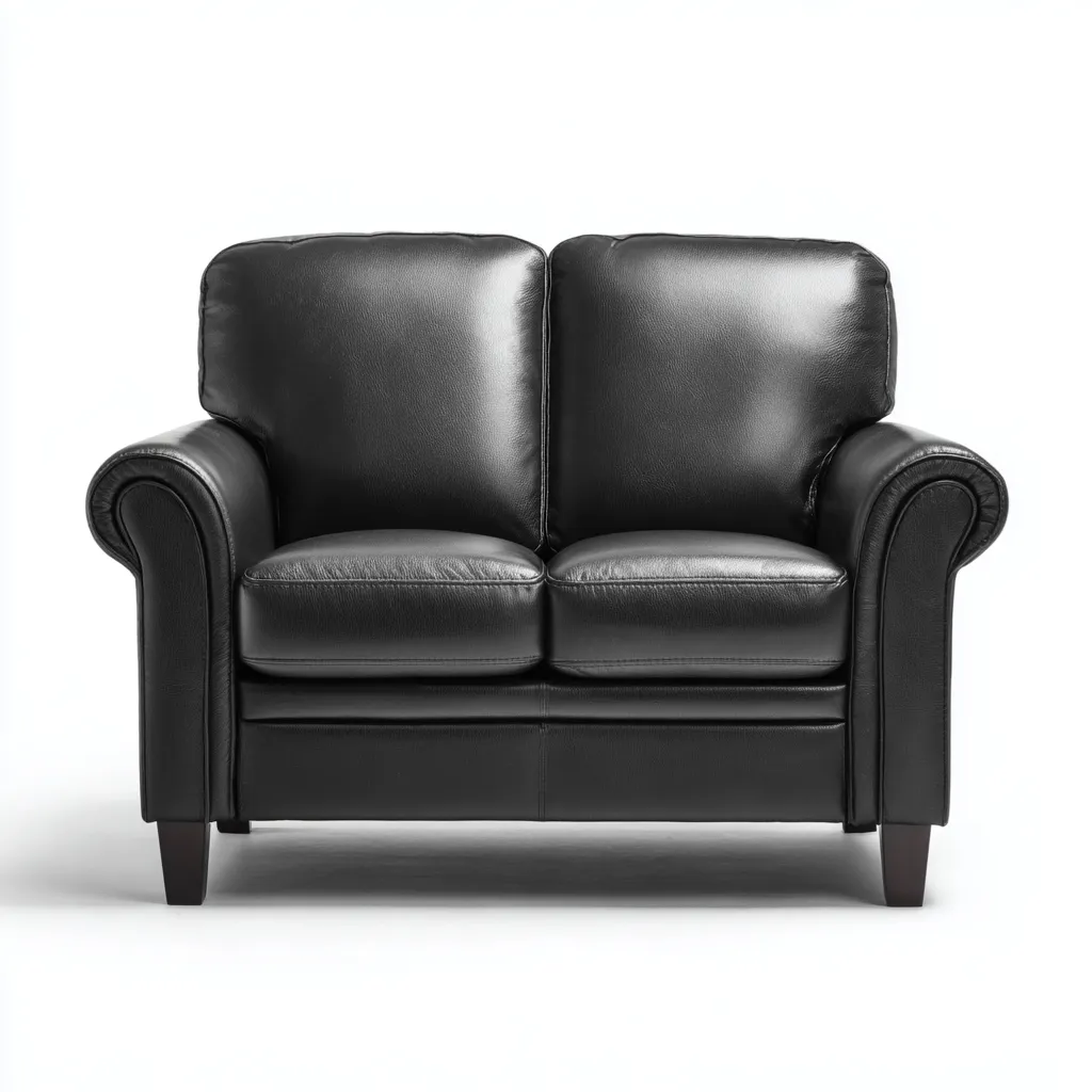 Divano a due posti - pelle-legno - 164x88x87cm - nero - design classico-Comfyilo