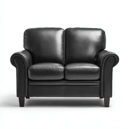 Divano a due posti - pelle-legno - 164x88x87cm - nero - design classico-Comfyilo