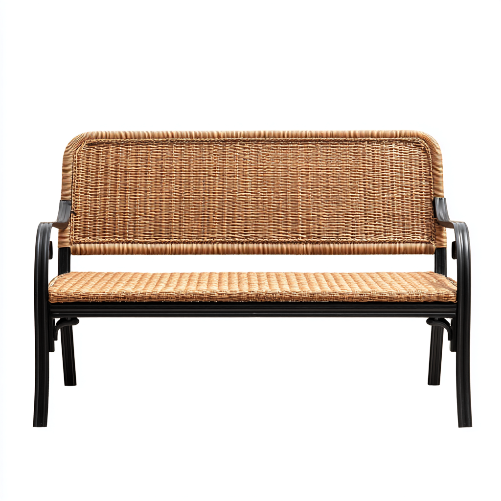 Panca da giardino - rattan-metallo - 128x58x87 cm - marrone-nero - stile naturale-Comfyilo