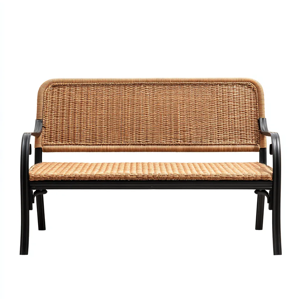 Panca da giardino - rattan-metallo - 128x58x87 cm - marrone-nero - stile naturale-Comfyilo