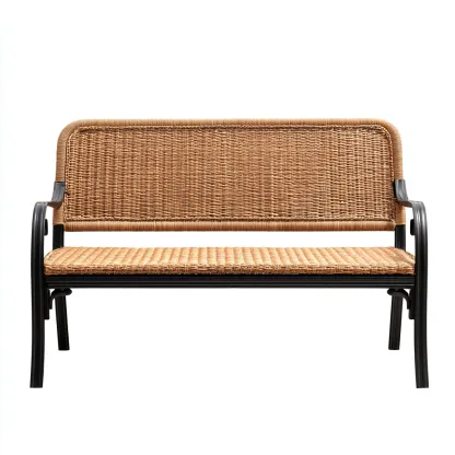 Panca da giardino - rattan-metallo - 128x58x87 cm - marrone-nero - stile naturale-Comfyilo