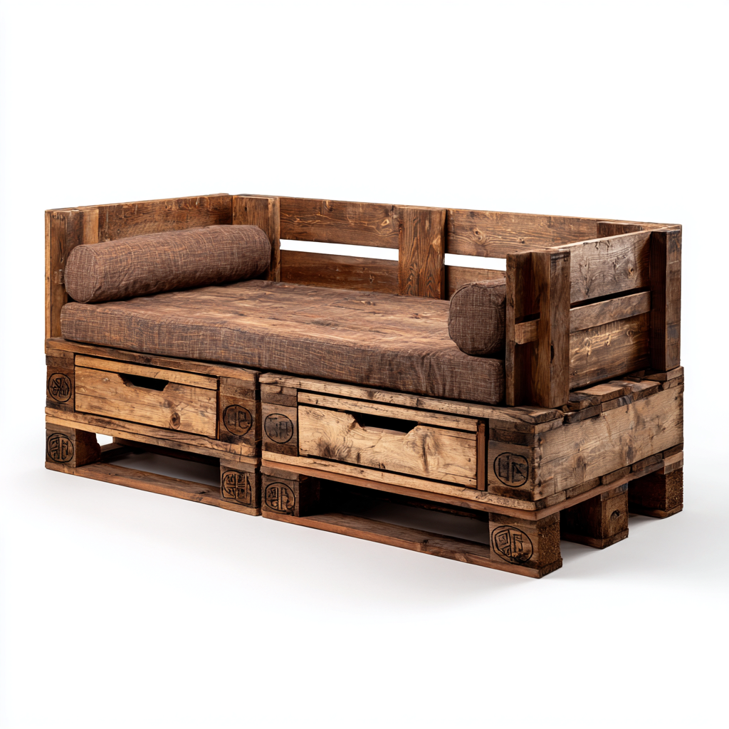 Divano letto - legno di pallet - 200x80x75cm - legno naturale-marrone - stile rustico-Comfyilo