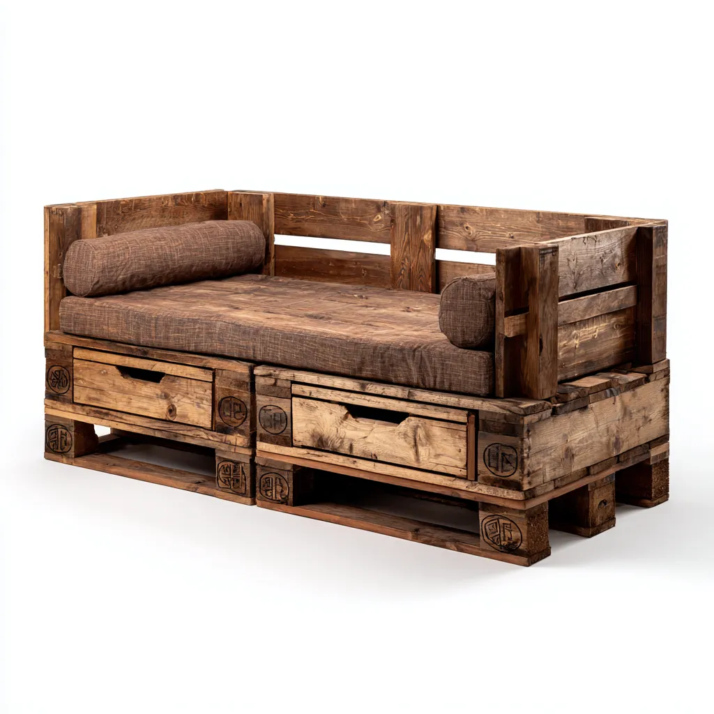 Divano letto - legno di pallet - 200x80x75cm - legno naturale-marrone - stile rustico-Comfyilo