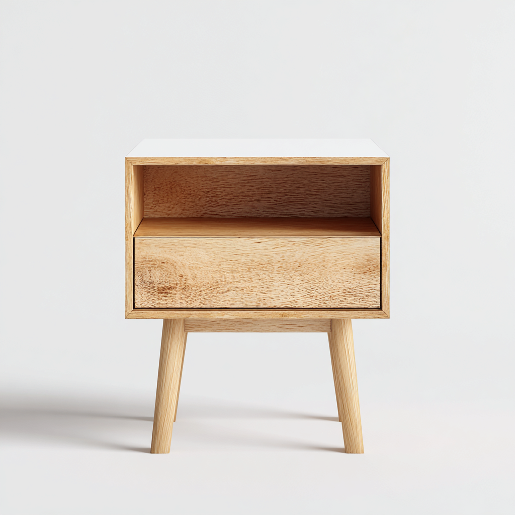 Comodino - legno - rovere - MDF - 45x35x55 cm - rovere naturale-bianco - design nordico-Comfyilo