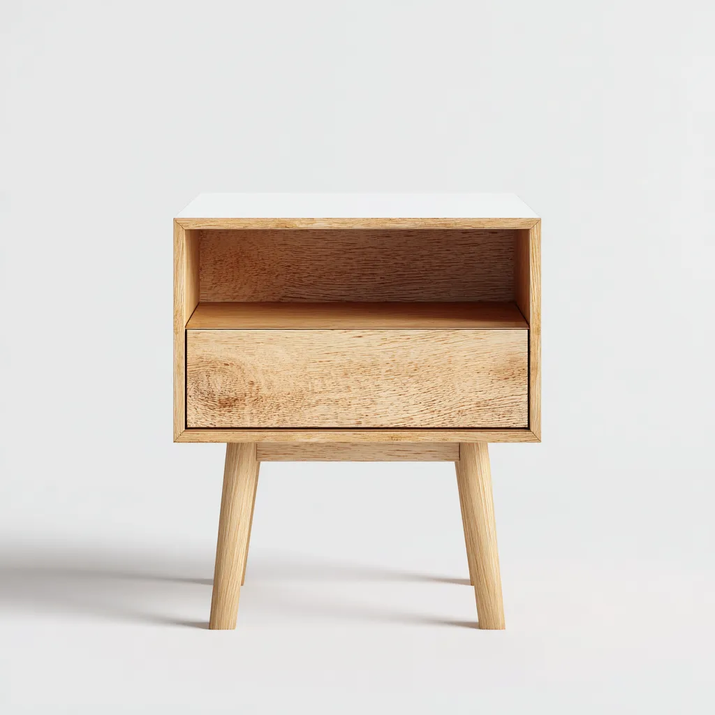 Comodino - legno - rovere - MDF - 45x35x55 cm - rovere naturale-bianco - design nordico-Comfyilo