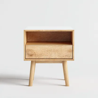 Comodino - legno - rovere - MDF - 45x35x55 cm - rovere naturale-bianco - design nordico-Comfyilo