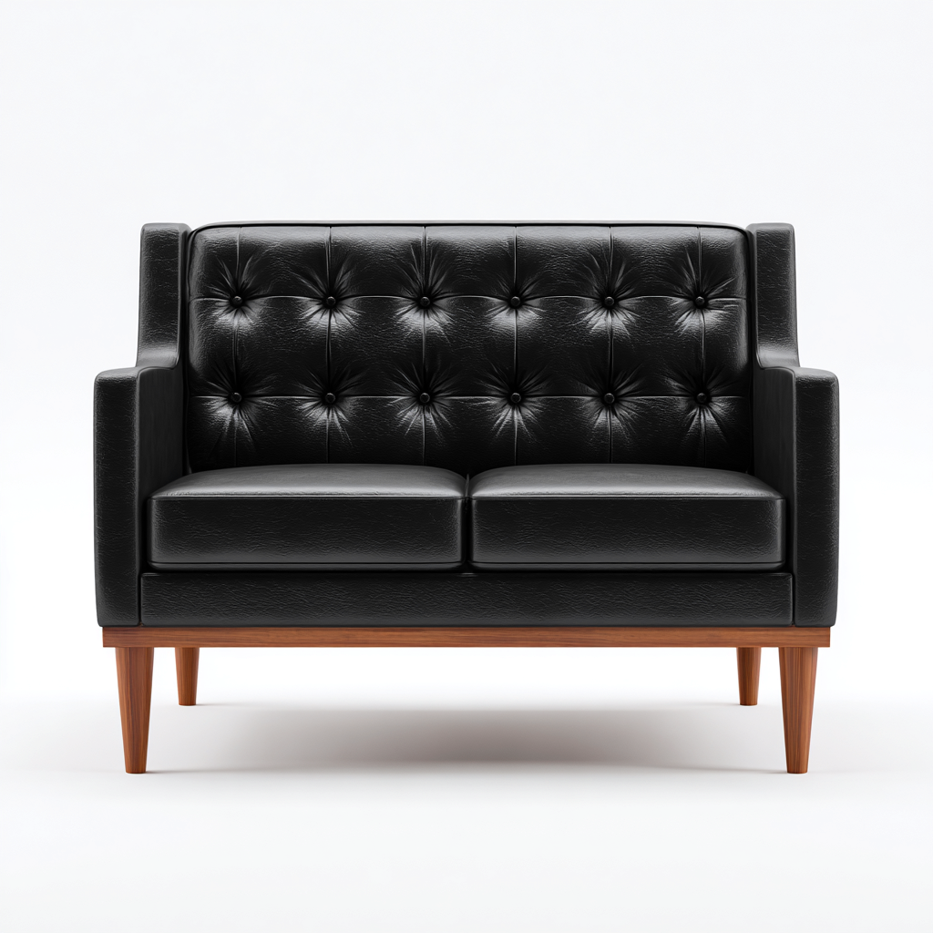 Divano a due posti - pelle-legno - 158x77x86cm - nero - design moderno-Comfyilo