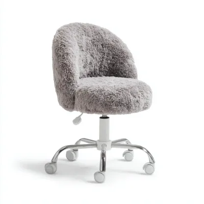Sedia da ufficio-pelliccia sintetica-metallo-63x60x88 cm-grigio chiaro-design moderno-Comfyilo