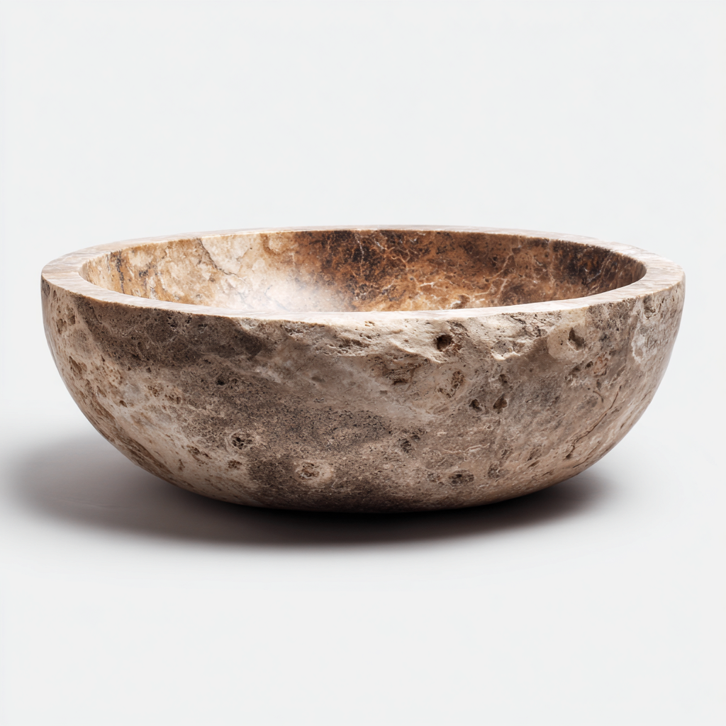 Lavabo - pietra naturale - 41x41x15 cm - marrone venato - rustico-Comfyilo