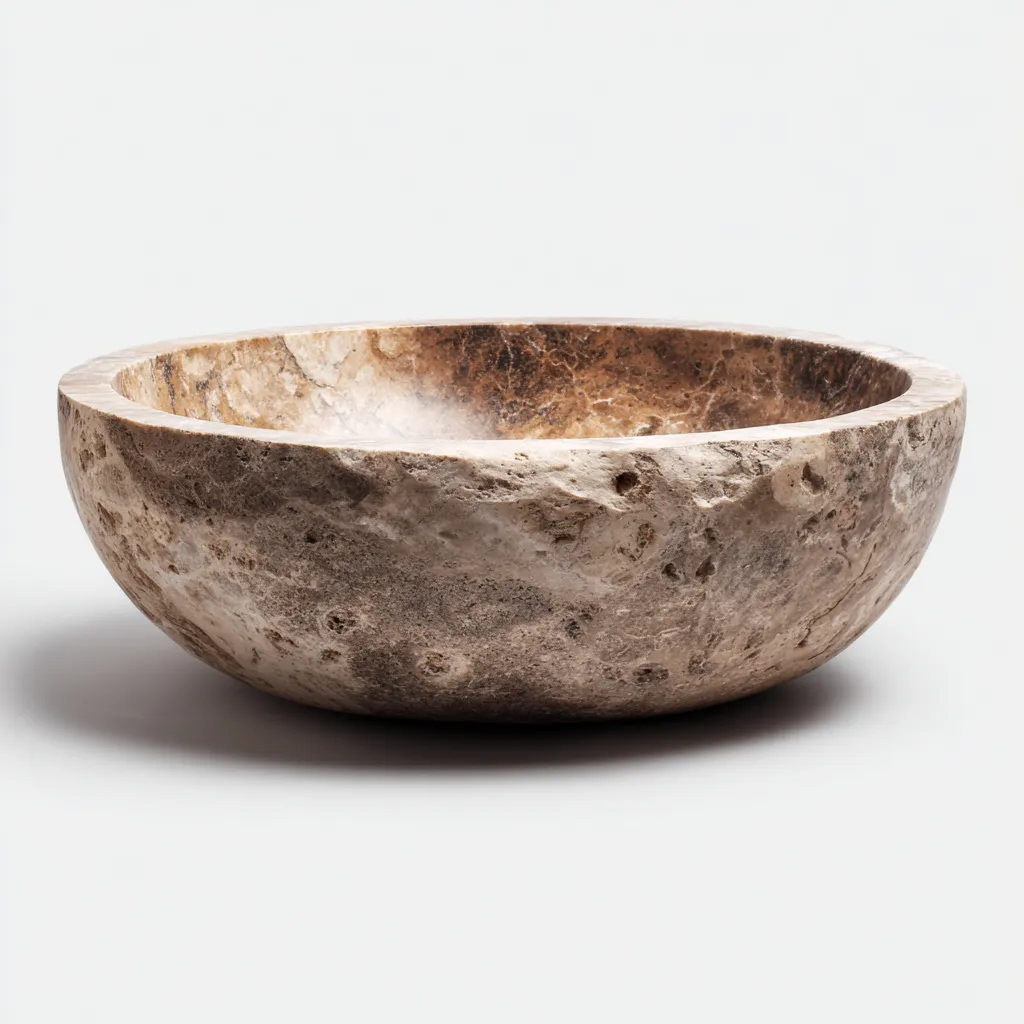 Lavabo - pietra naturale - 41x41x15 cm - marrone venato - rustico-Comfyilo