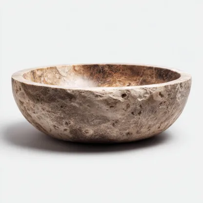 Lavabo - pietra naturale - 41x41x15 cm - marrone venato - rustico-Comfyilo